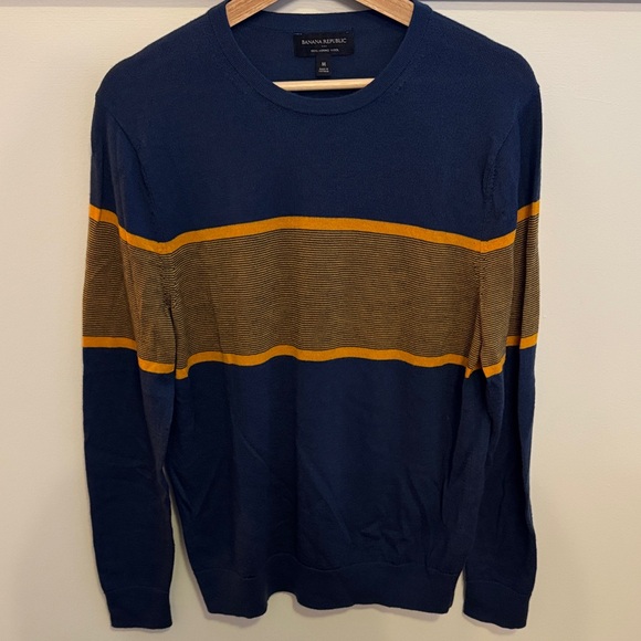 Banana Republic Other - Banana Republic Men's 100% Merino Wool Crewneck Sweater Blue Mustard Size M